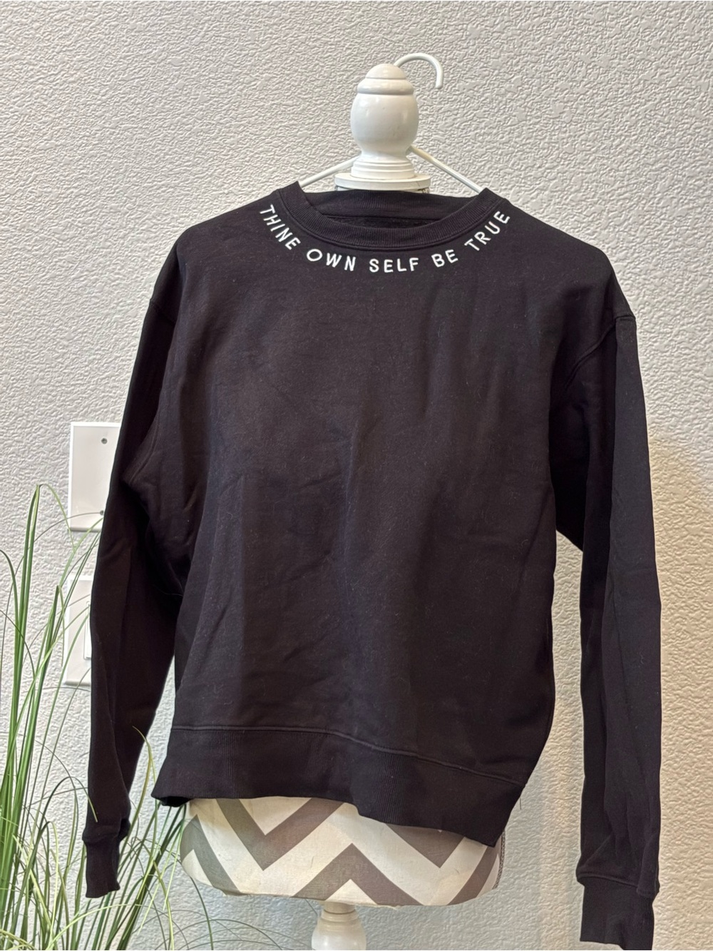 Black Crewneck Sweatshirt with White Neck Script